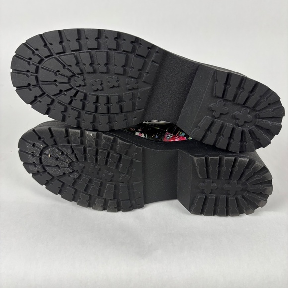 Madden Girl, Black Pink Floral Carra, Combat Boots, Size 5, Chunky Heel - Picture 9 of 10